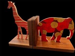 Bookends For Bookshelf Wooden Giraffe And Elephant
